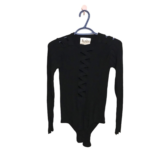 For Love & Lemons Knitz Simone Lace Up Bodysuit in Black Size Small - Picture 3 of 8